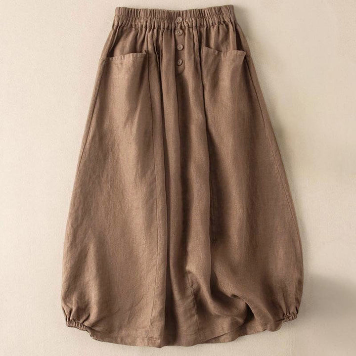 Buddha Stones Summer Solid Button Elastic Waist 7-8 Length Women's Skirt With Pockets - DarkGoldenrod - US16,UK/AU20,EU48 (5XL) - image 0