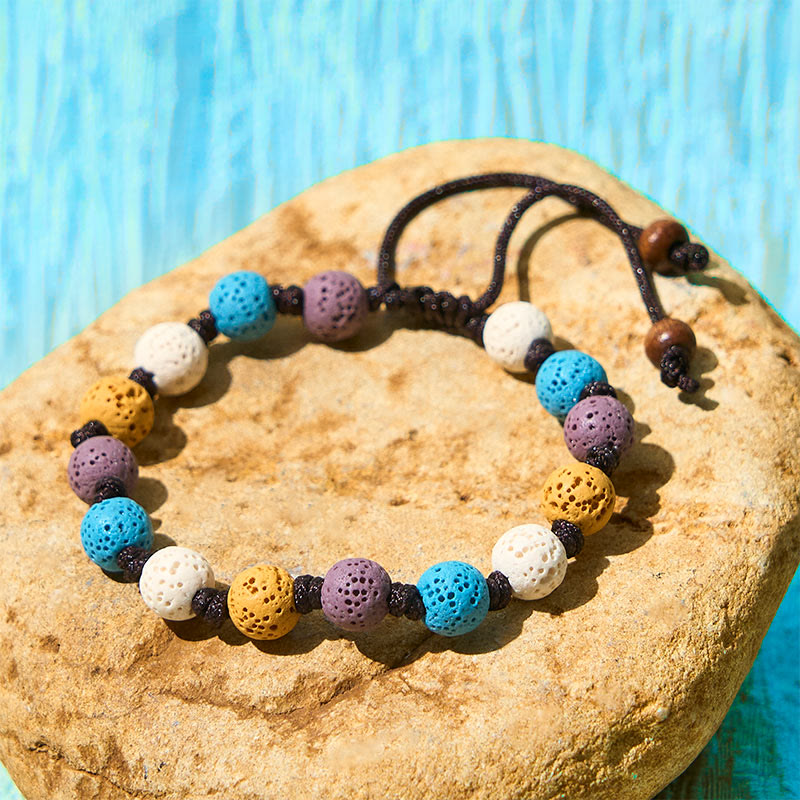 Buddha Stones Colorful Lava Rock Support Bracelet - White+Blue+Purple+Yellow Beads(Wrist Circumference: 15-22cm) - image 14