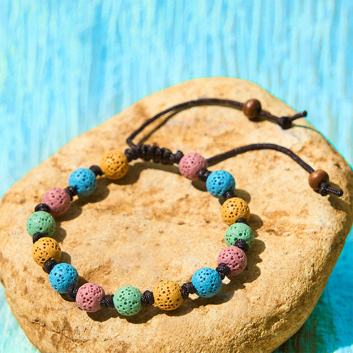 Buddha Stones Colorful Lava Rock Support Bracelet - Yellow+Blue+Pink+Green Beads(Wrist Circumference: 15-22cm) - image 6