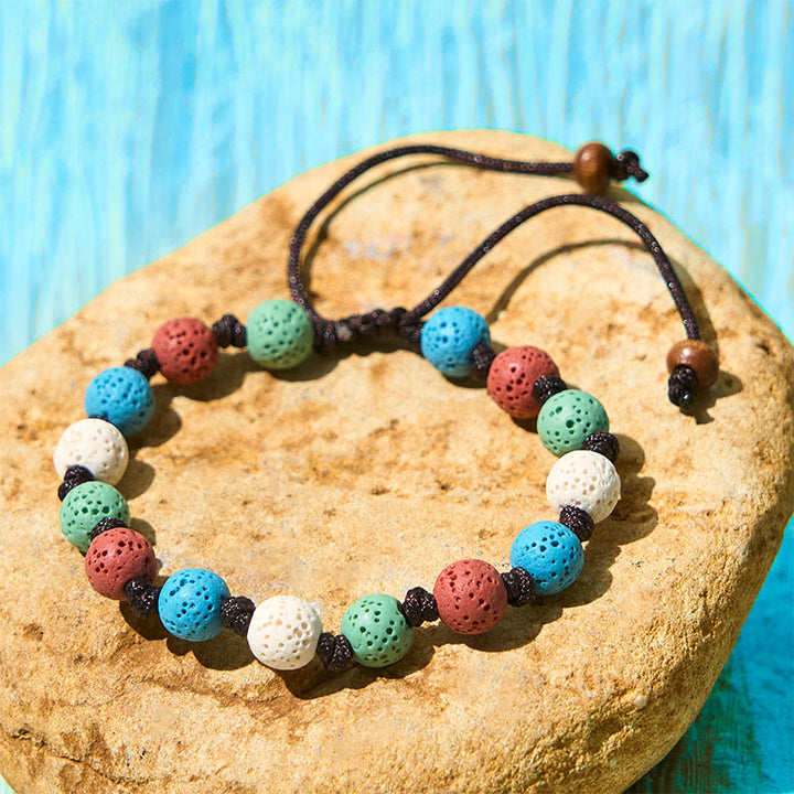 Buddha Stones Colorful Lava Rock Support Bracelet - Green+Red+Blue+White Beads(Wrist Circumference: 15-22cm) - image 10