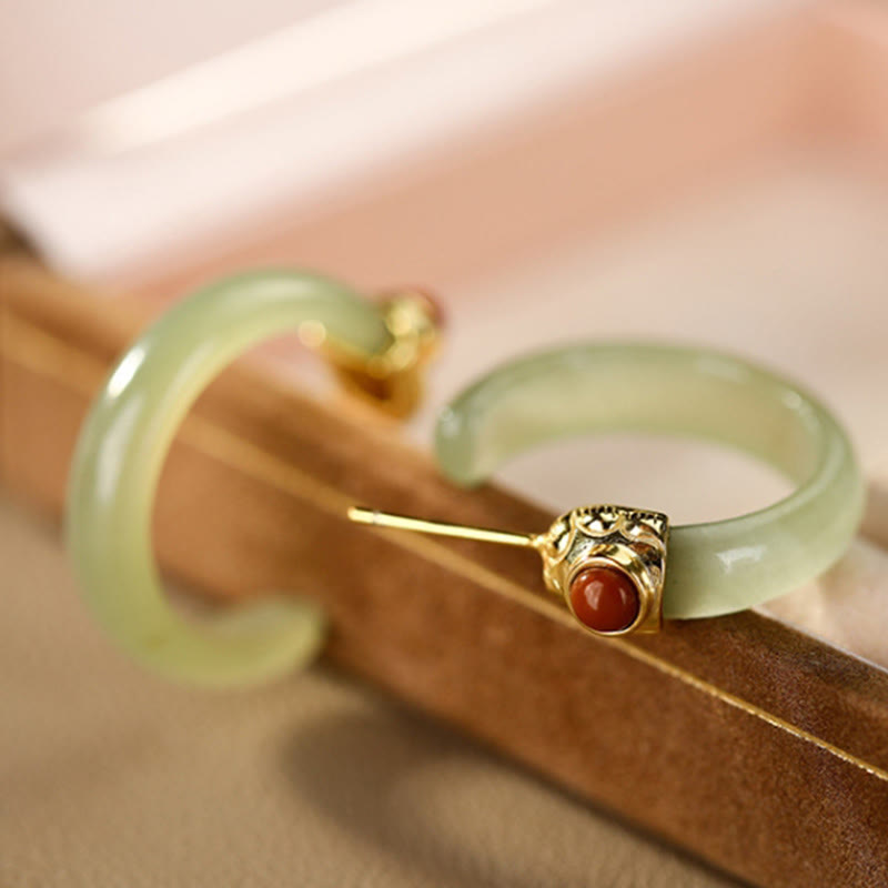 Buddha Stones 925 Sterling Silver Hetian Jade Prosperity Curved Earrings  - image 2