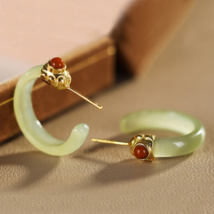 Buddha Stones 925 Sterling Silver Hetian Jade Prosperity Curved Earrings  - image 3