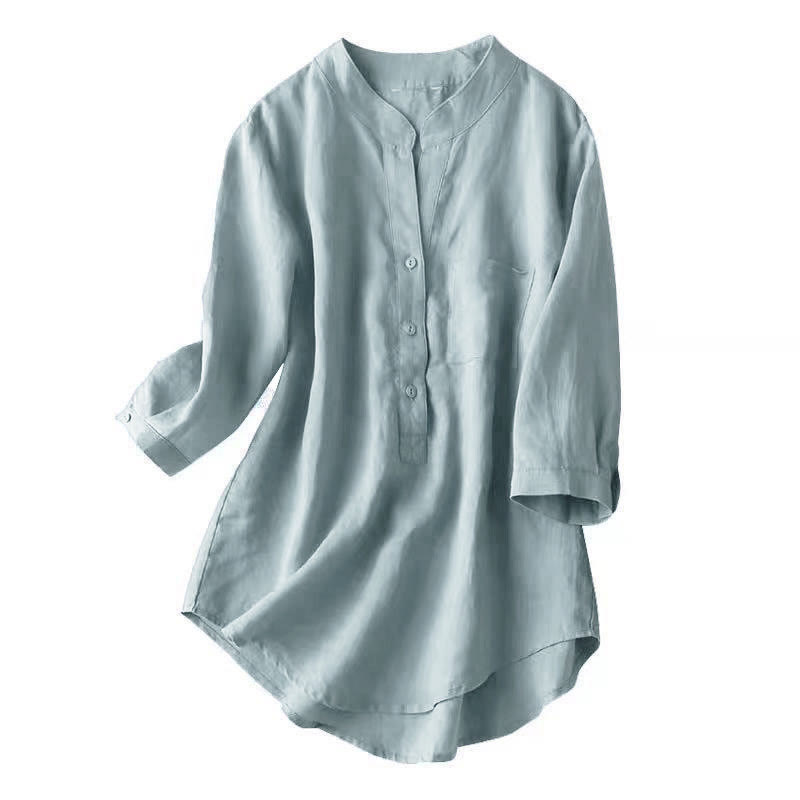 Buddha Stones Casual Women's V-neck Three Quarter Sleeve Design Plain Shirt - image 3