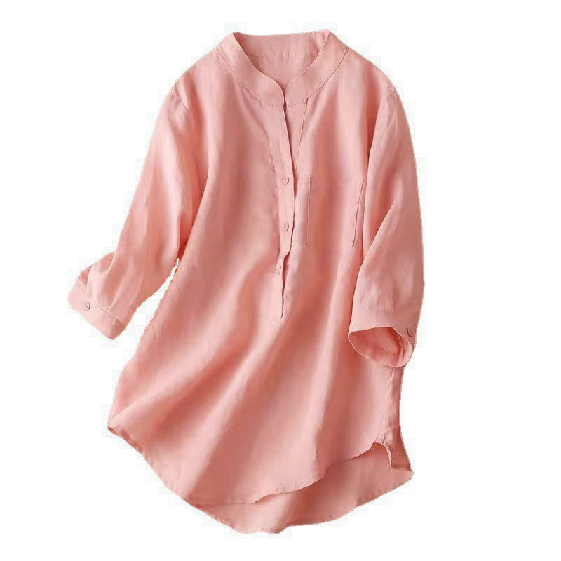 Buddha Stones Casual Women's V-neck Three Quarter Sleeve Design Plain Shirt - image 17
