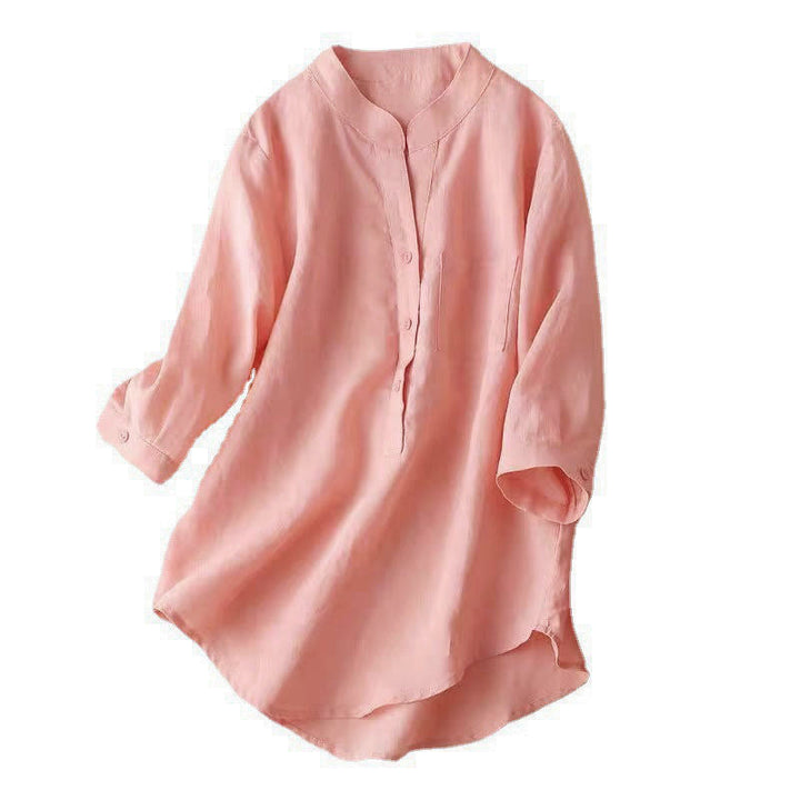 Buddha Stones Casual Women's V-neck Three Quarter Sleeve Design Plain Shirt - image 17