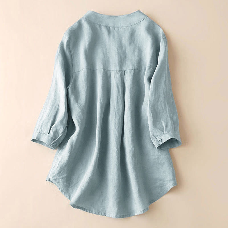 Buddha Stones Casual Women's V-neck Three Quarter Sleeve Design Plain Shirt - image 1