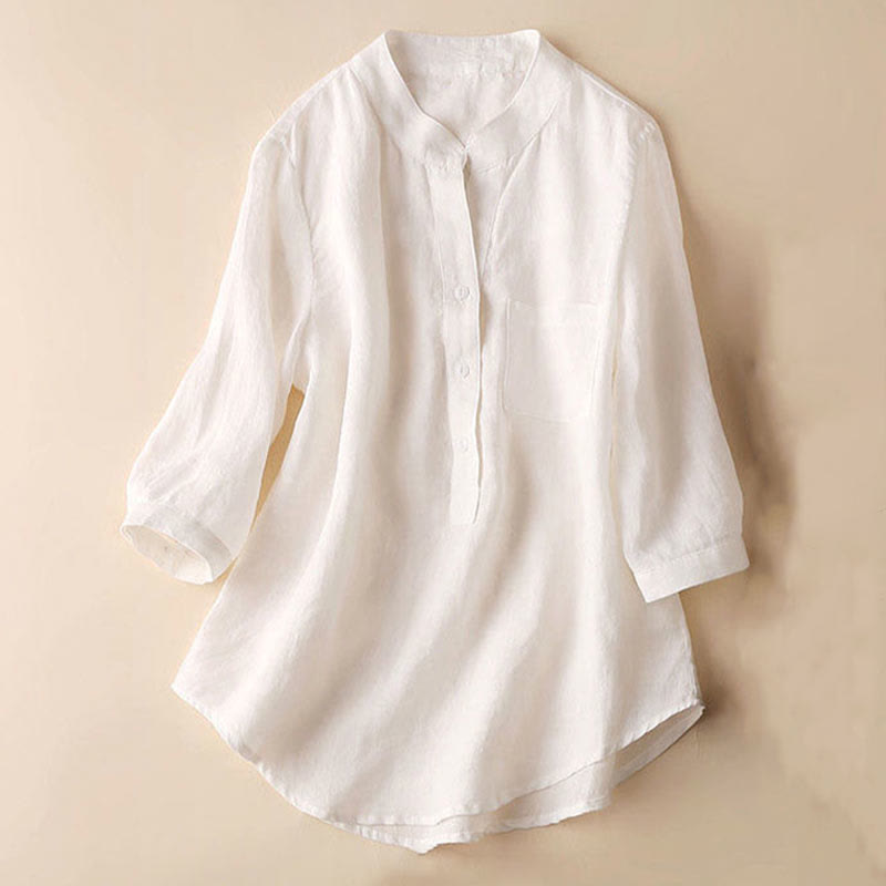 Buddha Stones Casual Women's V-neck Three Quarter Sleeve Design Plain Shirt - image 10