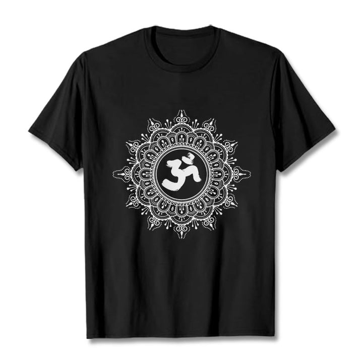 Buddha Stones Symmetry Mandala Om Symbol Pattern Tee Cotton T-shirt - Black - 2XL - image 3