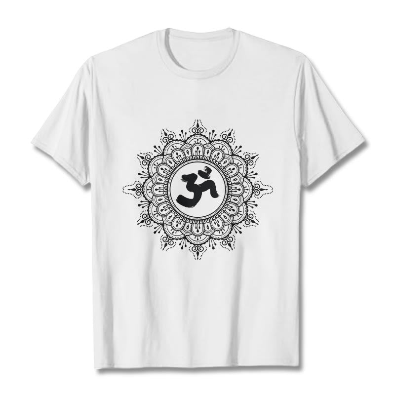 Buddha Stones Symmetry Mandala Om Symbol Pattern Tee Cotton T-shirt - White - 2XL - image 7