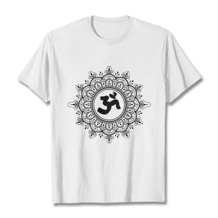 Buddha Stones Symmetry Mandala Om Symbol Pattern Tee Cotton T-shirt - White - 2XL - image 7