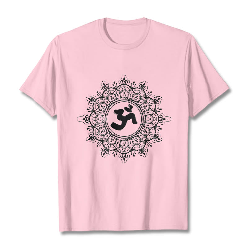 Buddha Stones Symmetry Mandala Om Symbol Pattern Tee Cotton T-shirt - LightPink - 2XL - image 12