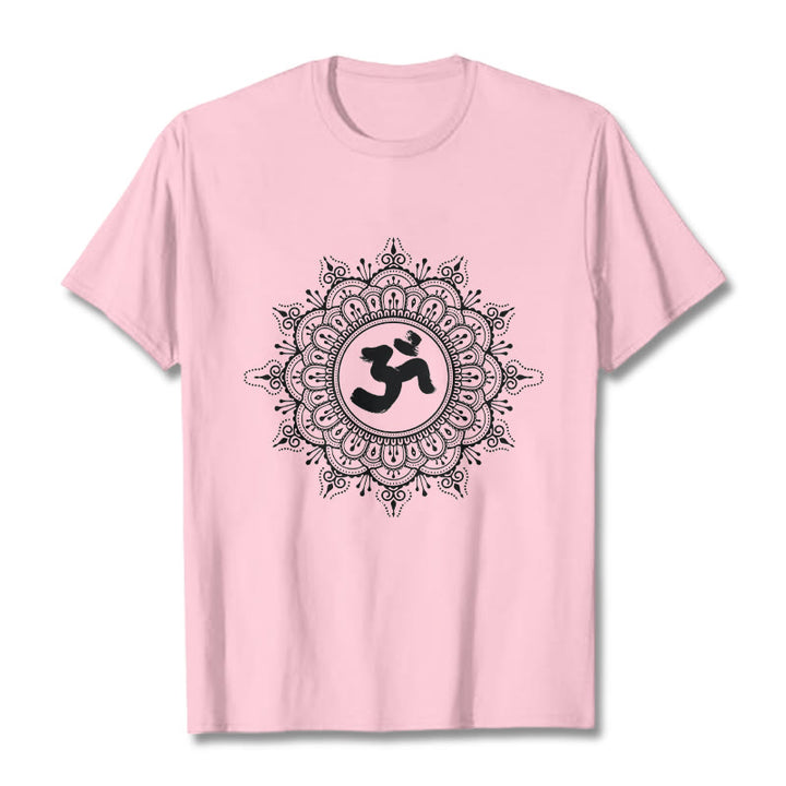 Buddha Stones Symmetry Mandala Om Symbol Pattern Tee Cotton T-shirt - LightPink - 2XL - image 12