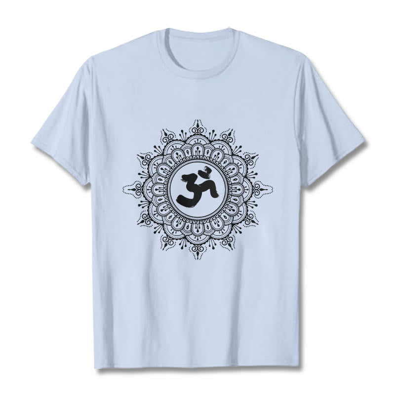 Buddha Stones Symmetry Mandala Om Symbol Pattern Tee Cotton T-shirt - LightCyan - 2XL - image 18