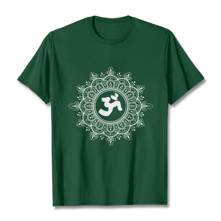 Buddha Stones Symmetry Mandala Om Symbol Pattern Tee Cotton T-shirt - ForestGreen - 2XL - image 0