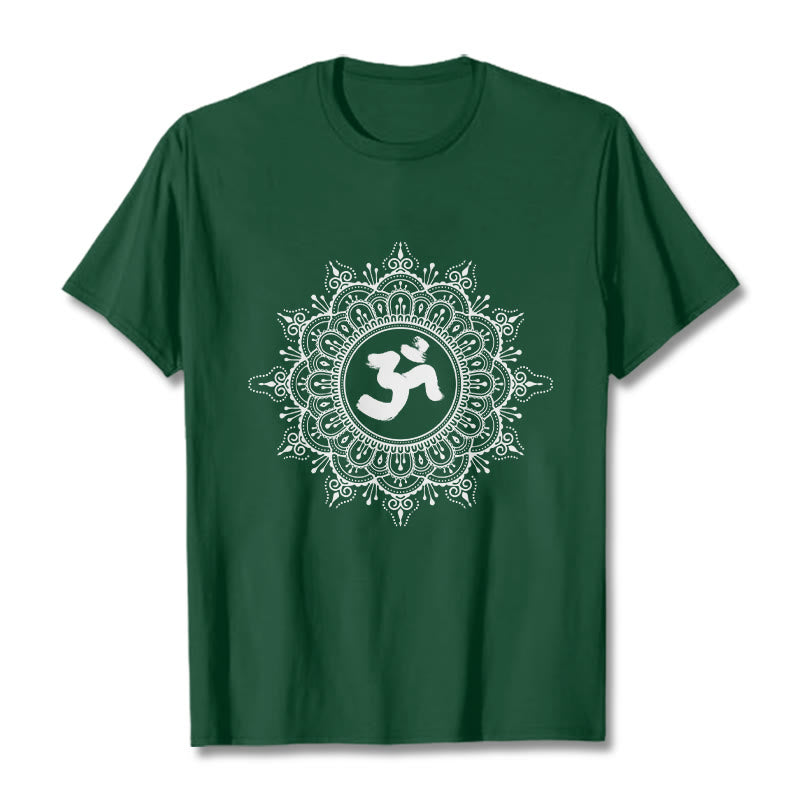 Buddha Stones Symmetry Mandala Om Symbol Pattern Tee Cotton T-shirt - ForestGreen - 2XL - image 0
