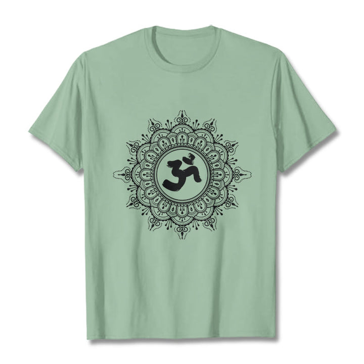 Buddha Stones Symmetry Mandala Om Symbol Pattern Tee Cotton T-shirt - PaleGreen - 2XL - image 14