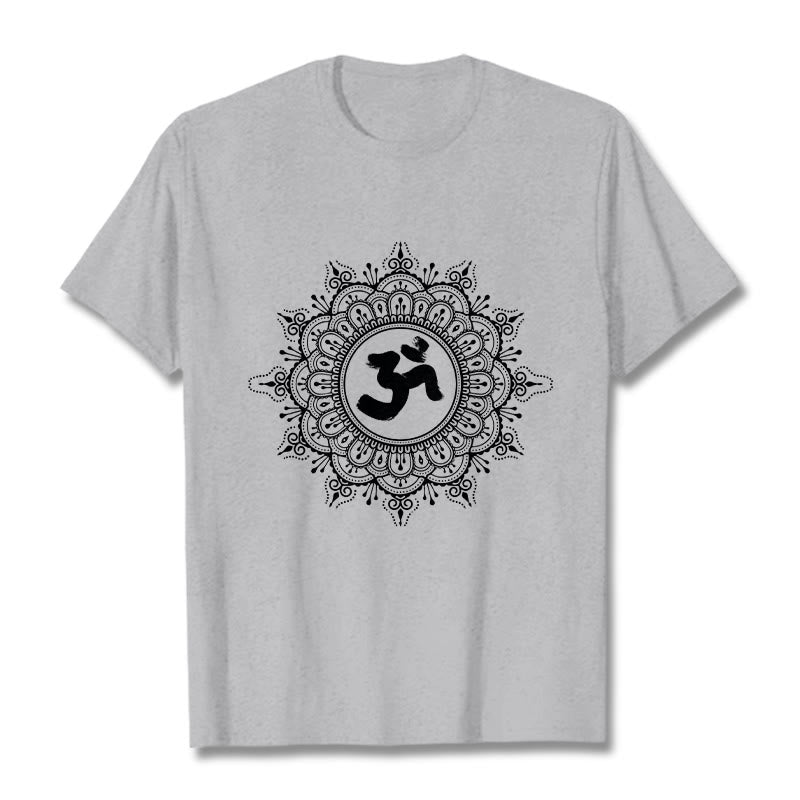 Buddha Stones Symmetry Mandala Om Symbol Pattern Tee Cotton T-shirt - LightGrey - 2XL - image 19