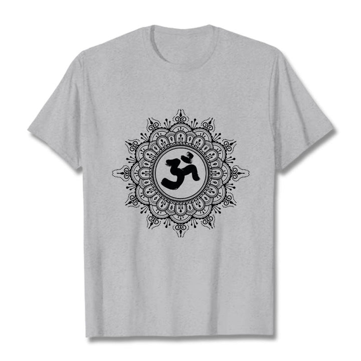 Buddha Stones Symmetry Mandala Om Symbol Pattern Tee Cotton T-shirt - LightGrey - 2XL - image 19