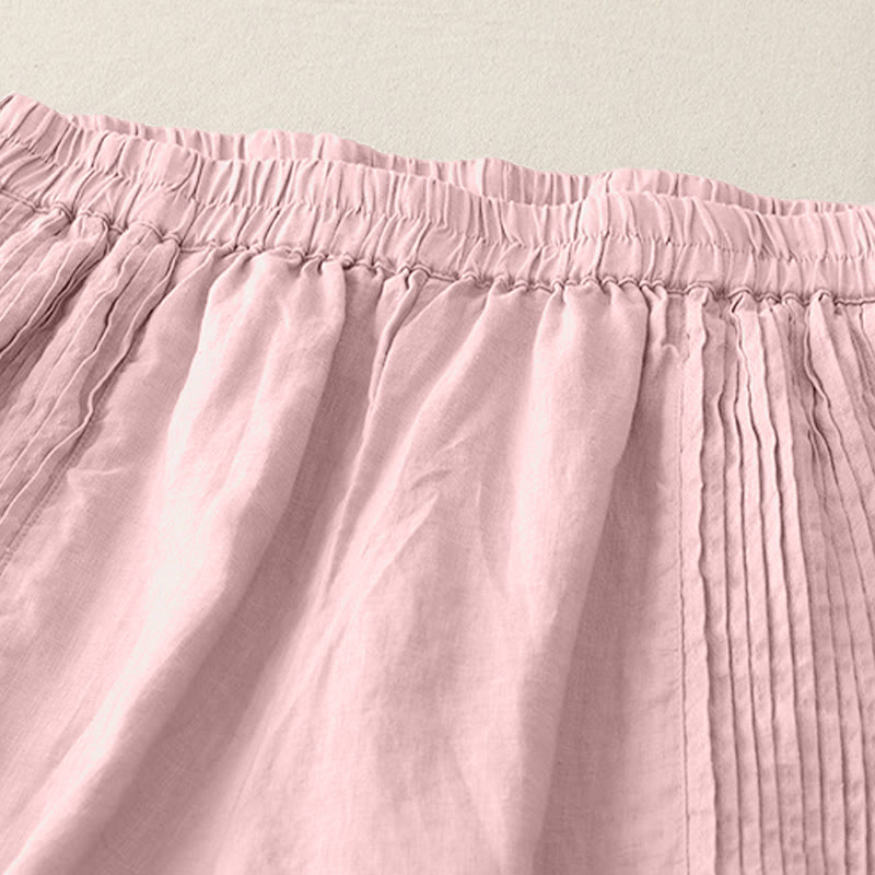 Buddha Stones Casual Plain Tucker Pleats Elastic Women's Polyester Wide Leg Pants With Pockets - image 3