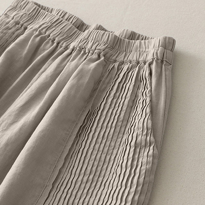 Buddha Stones Casual Plain Tucker Pleats Elastic Women's Polyester Wide Leg Pants With Pockets - image 13