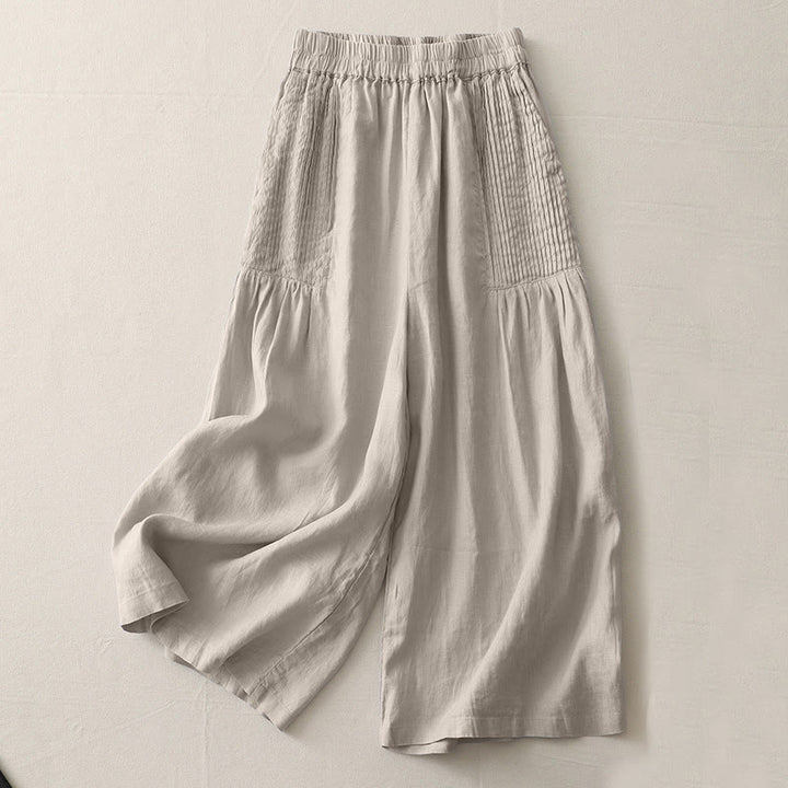 Buddha Stones Casual Plain Tucker Pleats Elastic Women's Polyester Wide Leg Pants With Pockets - Tan - US8-10,UK/AU12-14,EU40-42 (2XL) - image 12