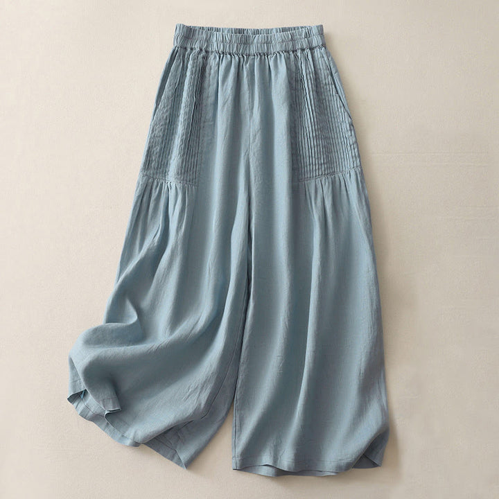 Buddha Stones Casual Plain Tucker Pleats Elastic Women's Polyester Wide Leg Pants With Pockets - LightSkyBlue - US8-10,UK/AU12-14,EU40-42 (2XL) - image 16