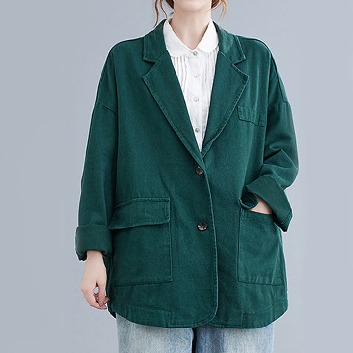 Buddha Stones Solid Color Women's Long Sleeve Cotton Blazer Jacket With Pockets - Teal - US14,UK/AU18,EU46 (2XL) - image 15