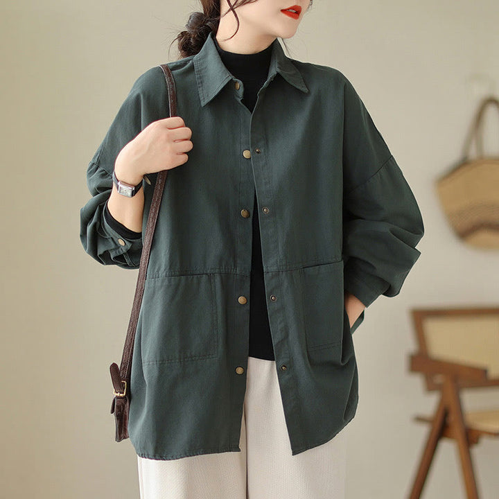 Buddha Stones Casual Solid Color Women's Long Sleeve Jacket With Pockets - DarkSlateGray - US14,UK/AU18,EU46 (2XL) - image 0