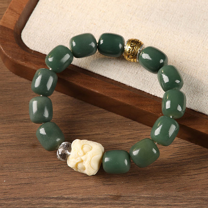 Buddha Stones Bodhi Seed Om Mani Padme Hum Lion Head Peace Bracelet - Green Bodhi Seed(Wrist Circumference: 15-17cm) - image 0