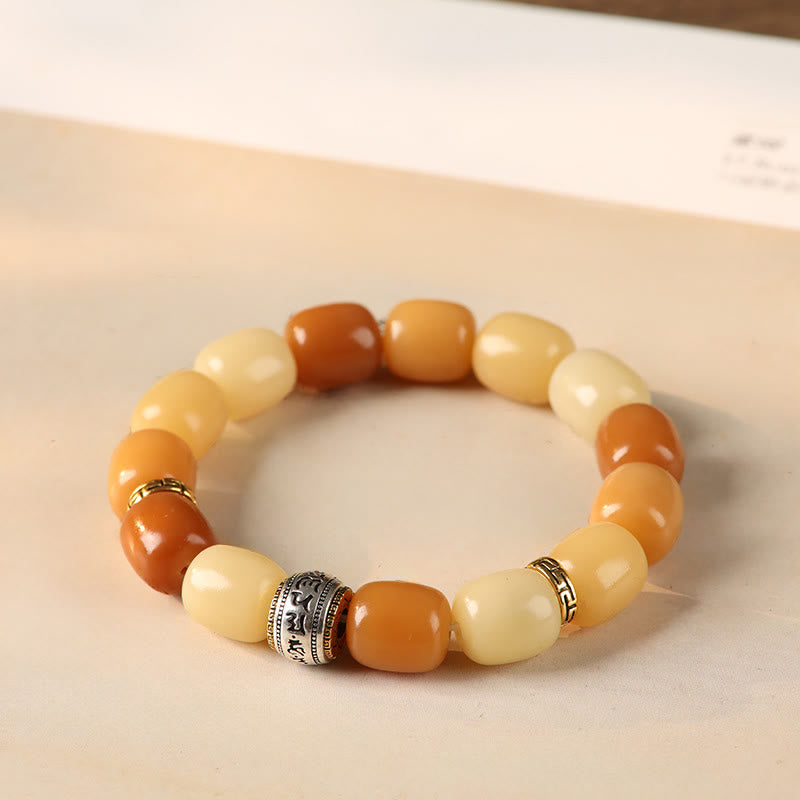 Buddha Stones Bodhi Seed Om Mani Padme Hum Lion Head Peace Bracelet - Yellow Bodhi Seed(Wrist Circumference: 15-17cm) - image 7