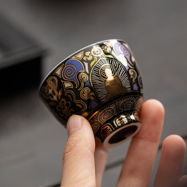 Buddha Stones Black Thangka Buddha Auspicious Clouds Teacup Kung Fu Tea Cup - image 6