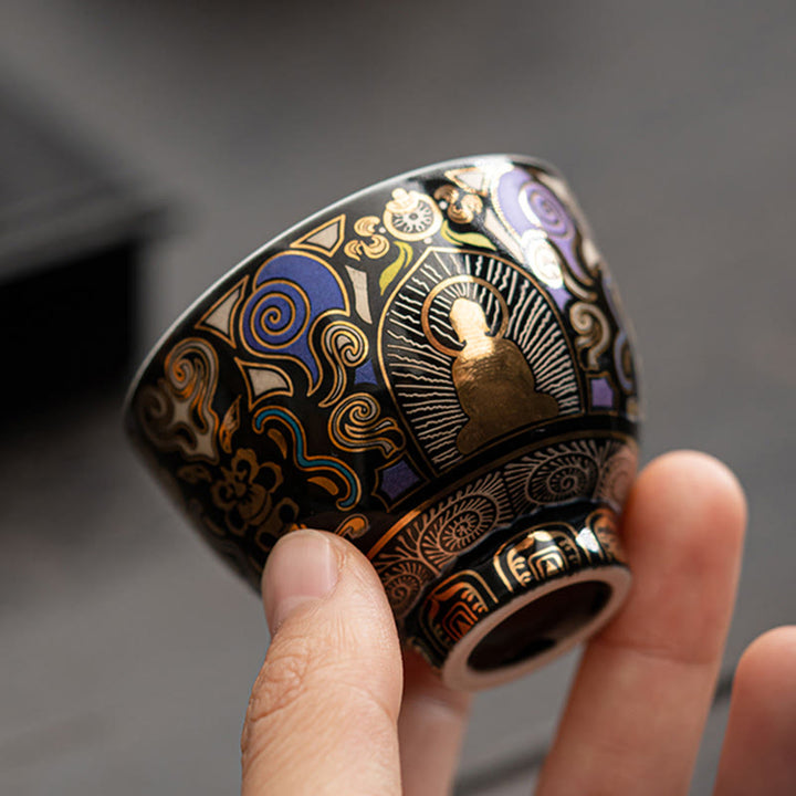 Buddha Stones Black Thangka Buddha Auspicious Clouds Teacup Kung Fu Tea Cup - image 4