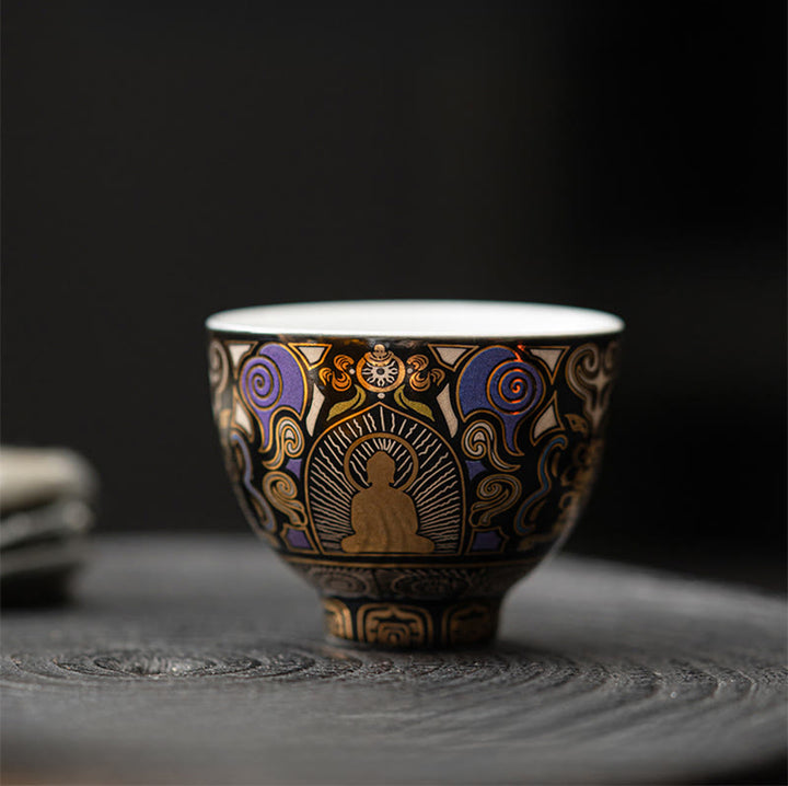 Buddha Stones Black Thangka Buddha Auspicious Clouds Teacup Kung Fu Tea Cup - image 3