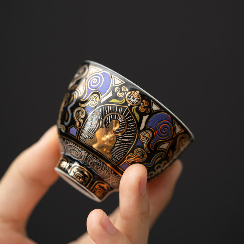 Buddha Stones Black Thangka Buddha Auspicious Clouds Teacup Kung Fu Tea Cup - Buddha Pattern 5.3cm*4.3cm*40ml - image 0