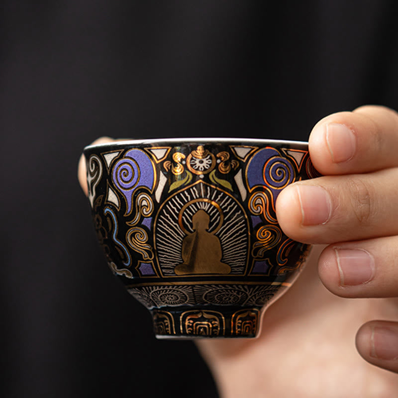 Buddha Stones Black Thangka Buddha Auspicious Clouds Teacup Kung Fu Tea Cup - image 2