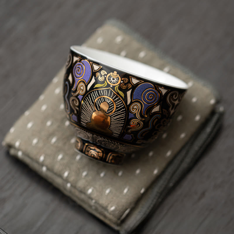 Buddha Stones Black Thangka Buddha Auspicious Clouds Teacup Kung Fu Tea Cup - image 5