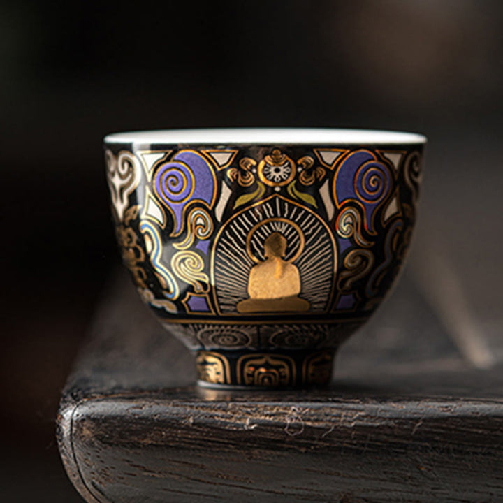 Buddha Stones Black Thangka Buddha Auspicious Clouds Teacup Kung Fu Tea Cup - image 1