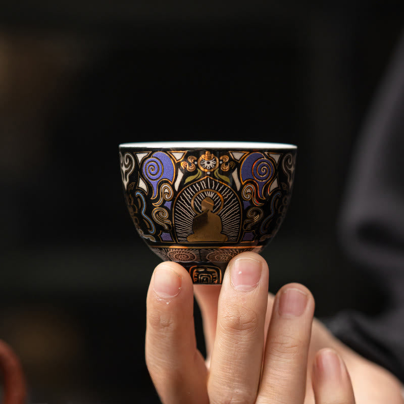 Buddha Stones Black Thangka Buddha Auspicious Clouds Teacup Kung Fu Tea Cup - image 7