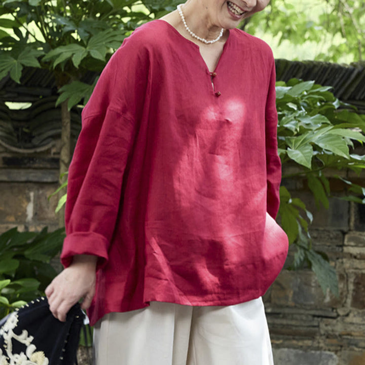Buddha Stones Solid Color Linen Long Sleeve Women's Shirt For Older Adults - image 18