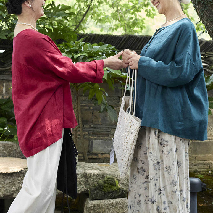 Buddha Stones Solid Color Linen Long Sleeve Women's Shirt For Older Adults - image 34