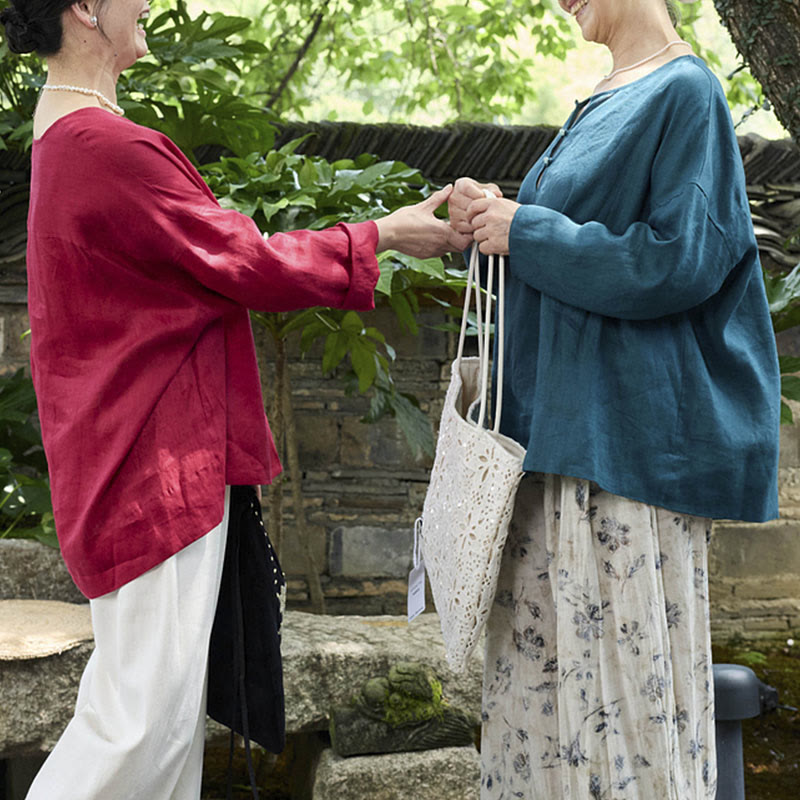 Buddha Stones Solid Color Linen Long Sleeve Women's Shirt For Older Adults - image 23