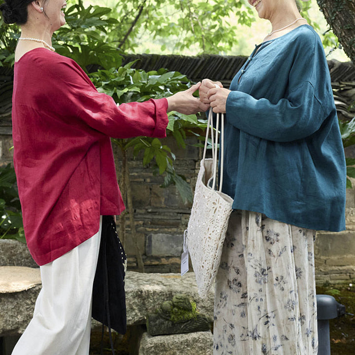 Buddha Stones Solid Color Linen Long Sleeve Women's Shirt For Older Adults - image 23