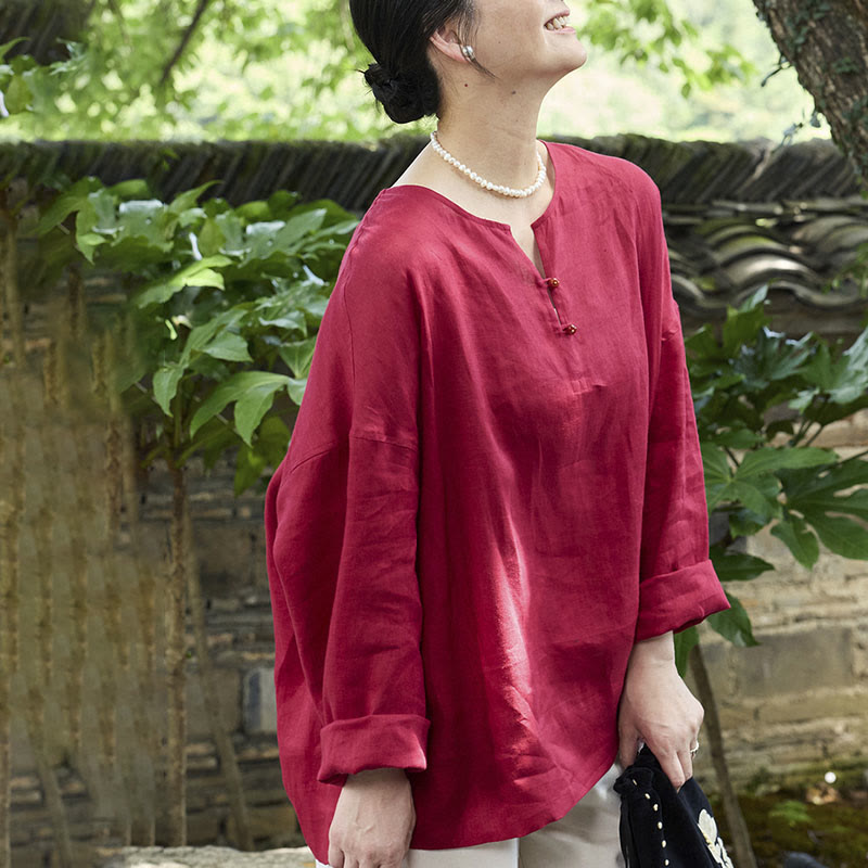 Buddha Stones Solid Color Linen Long Sleeve Women's Shirt For Older Adults - image 16