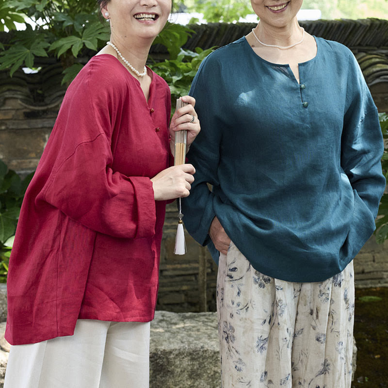 Buddha Stones Solid Color Linen Long Sleeve Women's Shirt For Older Adults - image 22