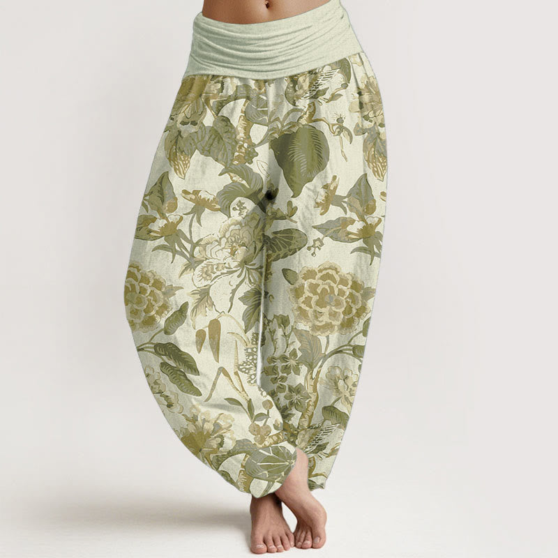 Buddha Stones Pure Cotton Lotus Leaf Peony Pattern Women's Elastic Waist Harem Pants - Beige - US22,UK/AU26,EU54 (6XL) - image 8