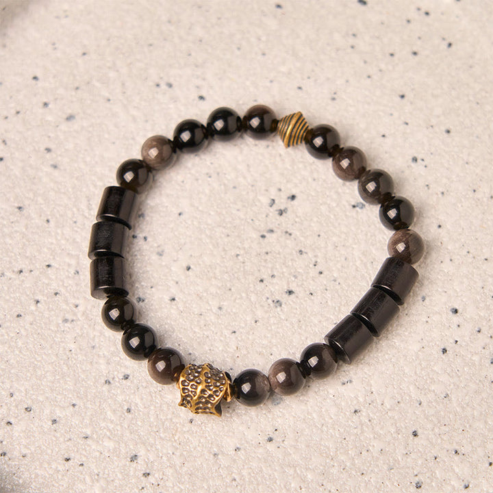 Buddha Stones Silver Sheen Obsidian Ebony Protection Bracelet - image 1