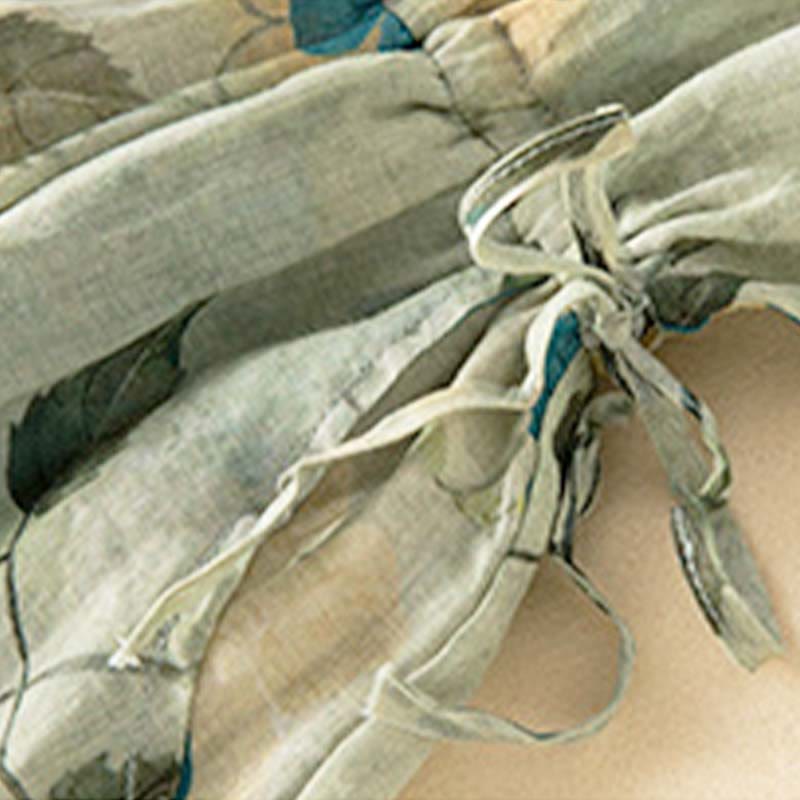 Buddha Stones Half Sleeve Color Contrast Floral Pattern Midi Dress With Pockets - image 11