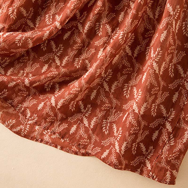 Buddha Stones Half Sleeve Color Contrast Floral Pattern Midi Dress With Pockets - image 24