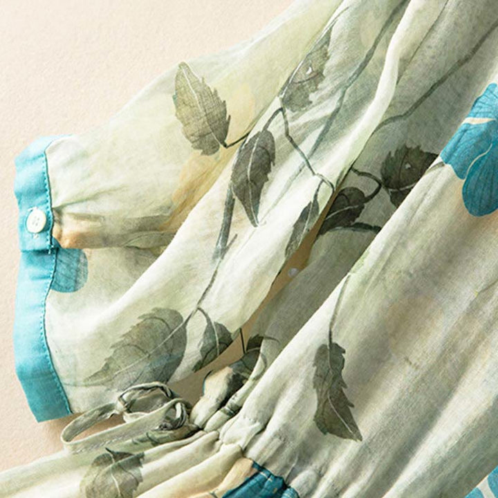 Buddha Stones Half Sleeve Color Contrast Floral Pattern Midi Dress With Pockets - image 9