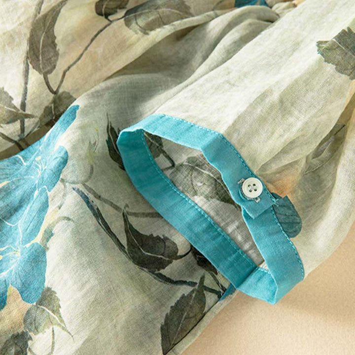 Buddha Stones Half Sleeve Color Contrast Floral Pattern Midi Dress With Pockets - image 6